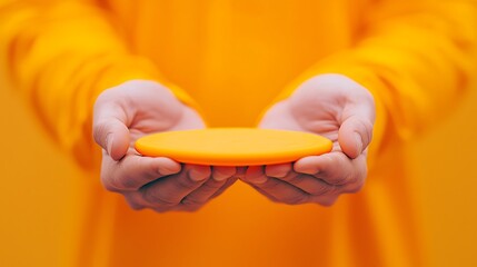 Hands Holding Bright Orange Frisbee Disc