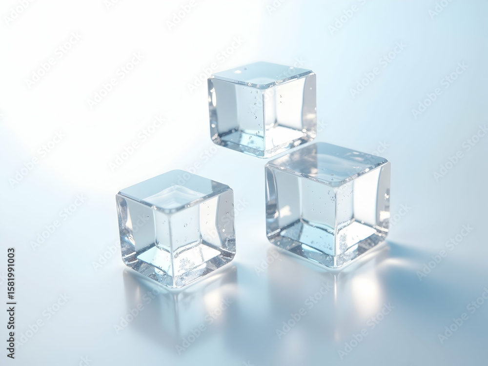 Aufkleber elegant crystalline cubes, a mesmerizing display of transparency and light in a minimalist compositi