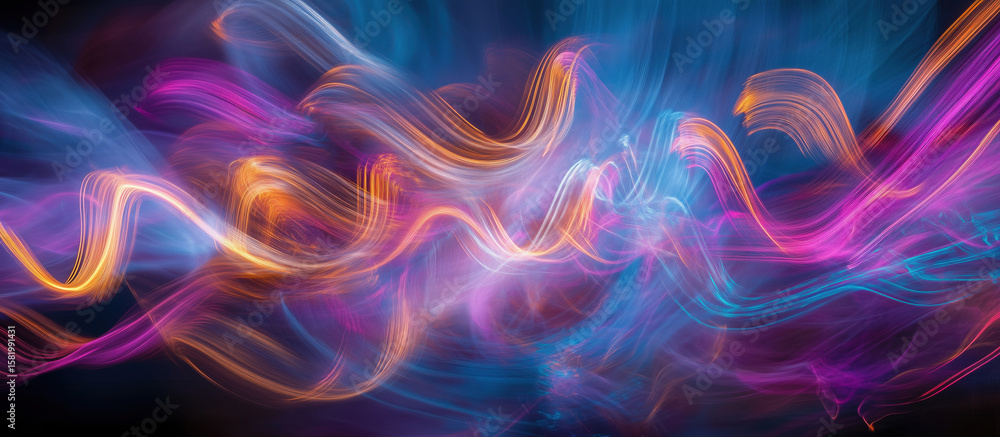 Poster colorful abstract light trails creating dynamic wave patterns in vibrant hues.