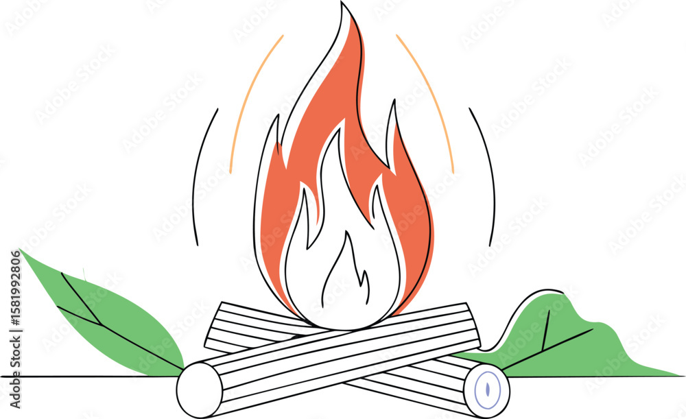 Fototapete a singular graphic element representing a flame rendered with a palette of vibrant colors including 