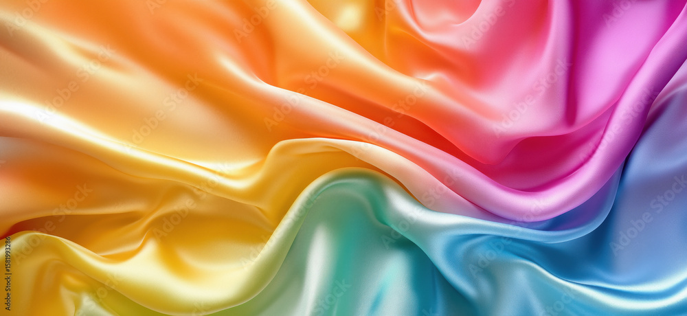 Poster colorful silk fabric with smooth texture and vibrant gradient patterns.