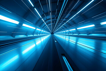 Fototapeta premium Futuristic Neonlit Digital Tunnel Rendered in Vibrant Blue Hues, a Vision of Technological Advancement and Digital Connectivity