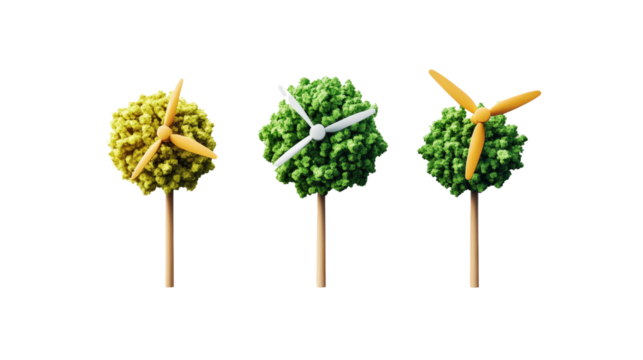 Three DIY tree-shaped clocks made from colorful artificial foliage with wooden bases and rotating clock hands