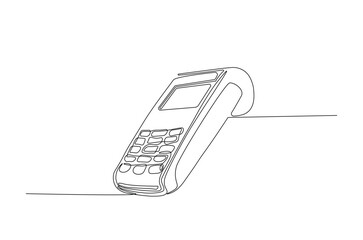 EDC payment device in continuous one line drawing. Single line art illustration of payment POS terminal.