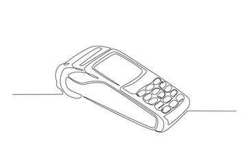 EDC payment device in continuous one line drawing. Single line art illustration of payment POS terminal.