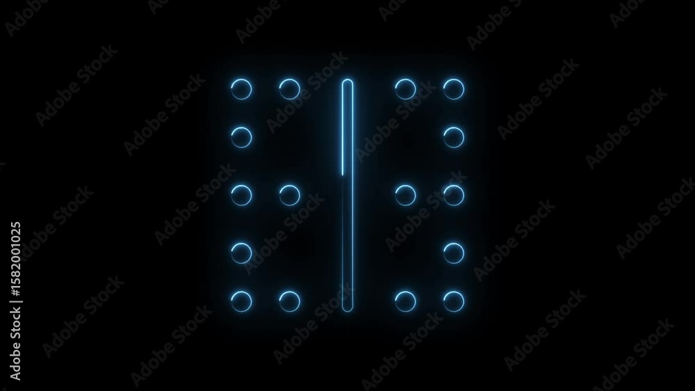 Poster minimalist neon style visuals with dynamic geometric patterns and blue glowing elements on black bac
