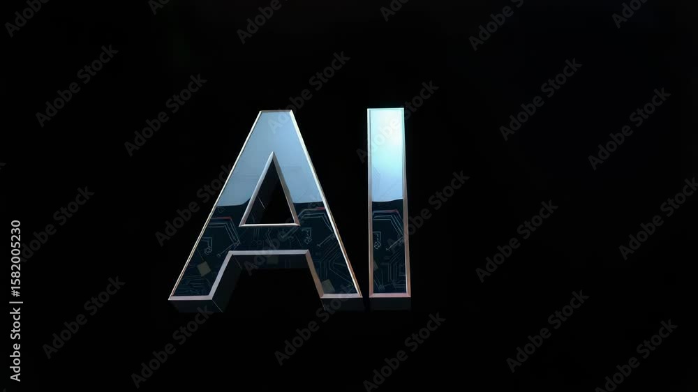Poster the letters ai rendered in a sleek metallic finish with a circuit board texture