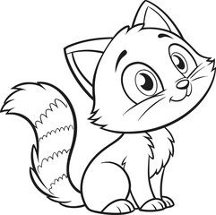 Charming Cartoon Cat Illustration A Delightful Black and White Depiction of a Playful Feline Friend with Expressive Eyes and a Fluffy Tail