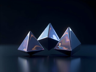 Three lustrous 3D pyramids with smooth curved edges, evoking a sense of modern design and technological advancement