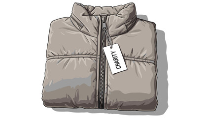 Folded Puffer Jacket with Charity Tag Illustration for Marketing and Social Media Campaigns