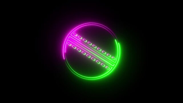 Glowing neon Cricket ball Game icon isolated on black background. HD Video motion graphic animation.