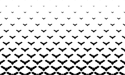 Halftone pattern with black bat pattern. Vector Halloween Illustration.