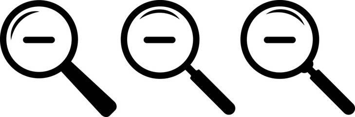 Search Icon. zoom out scale Magnifying glass for research and find. look magnifier loupe sign.  loupe with check mark sign. Plus and minus zoom tool symbols
