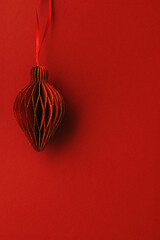 Festive Red Paper Christmas Ornament, hanging red flashlight or lantern, honeycomb scandinavian...