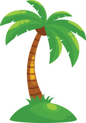 Stylized cartoon palm tree on a small green island against a white background