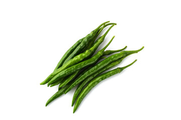 夏野菜　青唐辛子（青とうがらし, 青トウガラシ）白背景　コピースペースあり　Green chili peppers (green pepper,chile verde) white background, copy space available