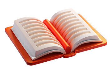 Stylized 3d open book with orange cover and red spine isolated on transparent background