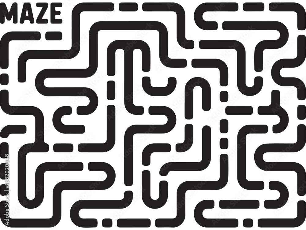 Poster abstract black maze pattern with the word maze isolated on white background