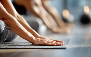 Group of people practicing Stretching and warm up together in the gym, sports practice and training, strong muscle and wellness in workout, fitness and exercise