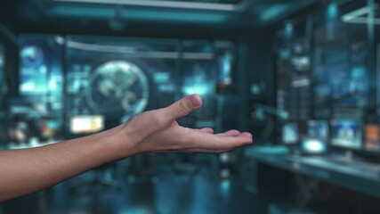 A hand reaching out towards glowing digital icons of people against a modern technological backdrop, symbolizing network connections and user engagement in a global context. Auvana