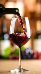 Red wine pouring into a glass