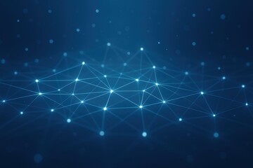 Digital Web: An eye-level shot presents a digitally rendered network, where points of light connect via glowing lines, all set against a dark blue canvas, illustrating the core of a technological.