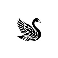 Obraz premium Elegant Black Swan Logo: Striking black swan with spread wings in artistic design, symbolizing grace, beauty, and transformation.