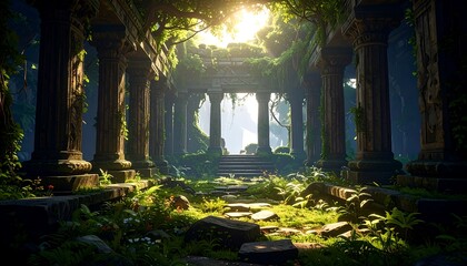 Sunlit ruins of an ancient temple