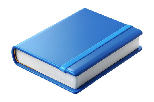 Closed blue notebook with elastic band and orange spine isolated on transparent background