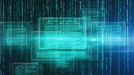 Futuristic digital interface with glowing code panels over binary background, representing advanced programming, cybersecurity, and data flow.



 - Powered by Adobe