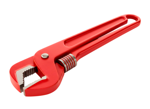 Red adjustable pipe wrench tool isolated on transparent background