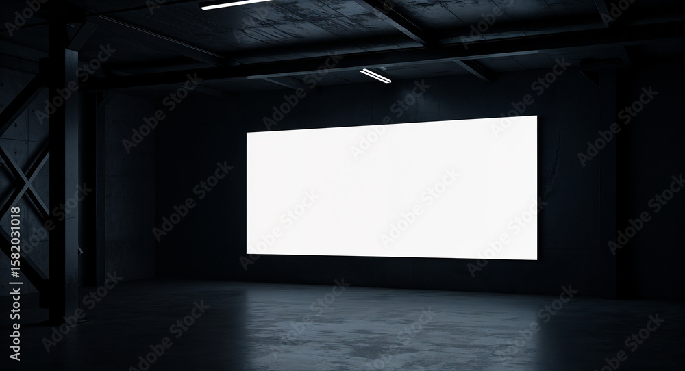 Poster mockup of empty billboard or banner in dark architectural shapes . generative ai