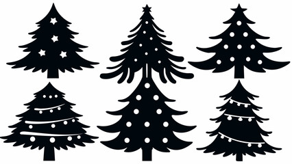 Set of Christmas Tree Silhouettes with Decorations &ndash; Festive Holiday Vector Bundle