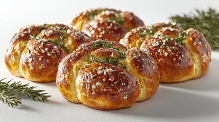 Baked bread rolls topped with thyme and salt flakes