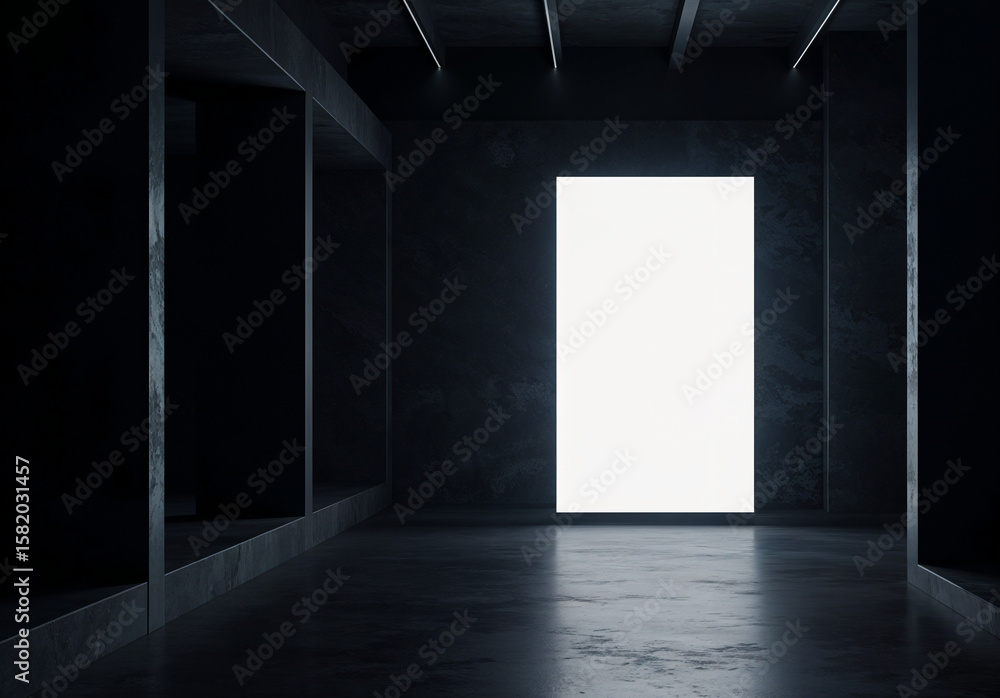 Poster mockup of empty billboard or banner in dark architectural shapes . generative ai