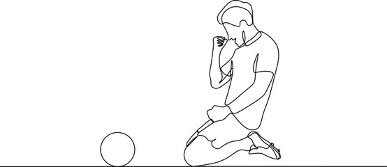 Man Celebrating Goal. Continuous Line Art of Victory and Sports Success