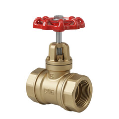 Brass Gate Valve with Red Handwheel for Reliable Industrial Plumbing Flow Control and High Pressure Fluid Regulation