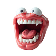 Naklejka premium Joke fangs toy isolated, Transparent plastic gadget, Compact scary object, Fun costume unit, White novelty tool, Classic prop piece, Party accessory