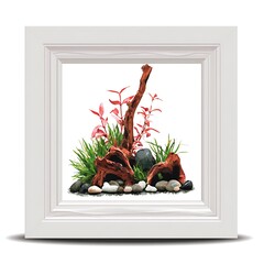 Framed Aquarium Scene A serene underwater landscape with plants and driftwood.