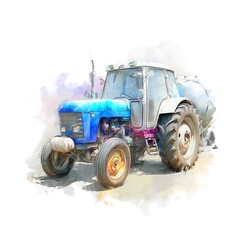A Blue Farm Tractor with Water Tank, Artistic Illustration.