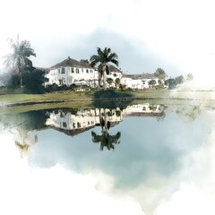 Serene Waterfront Estate Tranquil Reflection of a Luxurious Home.