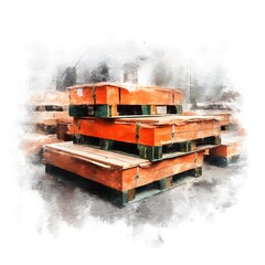 Stacked Wooden Pallets of Orange Goods, Artistic Impression.