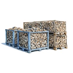 Stacks of Firewood in Crates, Ready for Winter. A detailed illustration of neatly stacked firewood in various crates.