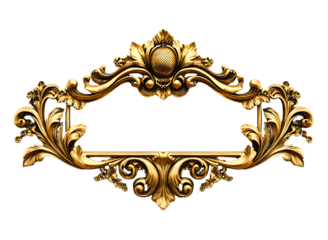 Ornate golden decorative cartouche with blank space isolated on transparent background