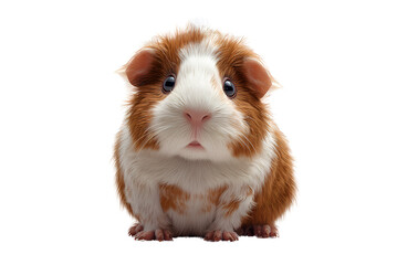 Cute Brown and White Guinea Pig Sitting Upright, Front View, Isolated on Transparent Background