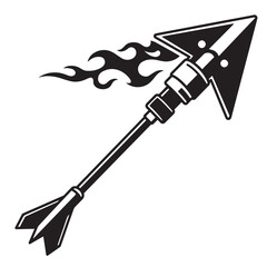 Black and white tribal arrow design with flame elements on a pure white background