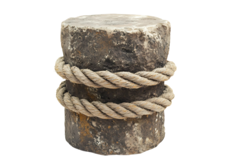 Antique stone bollard with rope detail isolated on transparent background