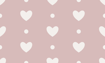 Light beige hearts and circles isolated on a pink background. Seamless pattern under clipping mask, convenient for editing. Valentine background for paper, cover, textile, gift wrap, packaging.