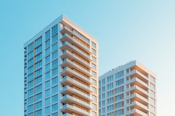Obraz premium Modern Minimalist High Rise Apartments Against Clear Sky in Urban Landscape