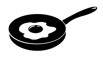 Icon of a fried egg in a skillet, silhouette black filled on white background